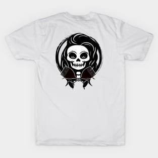 Female Wine Drinker Skull and Glasses Black Logo T-Shirt